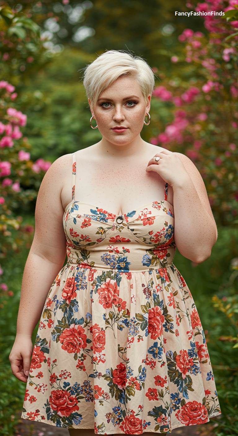 Woman in a floral fit-and-flare summer dress