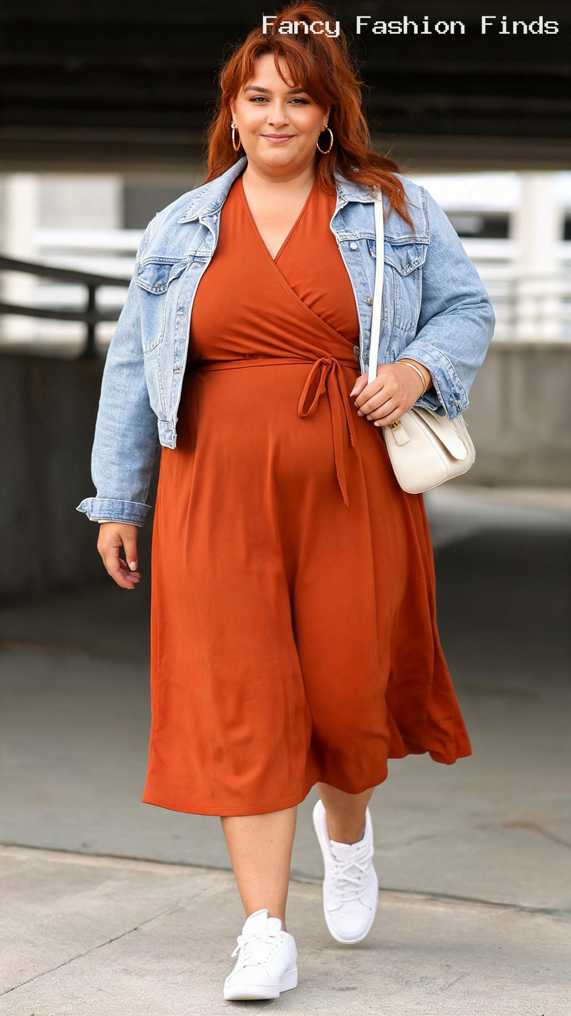 Wrap Dress and Sneakers - 20 Casual Plus Size Outfit Ideas for Your Next Stylish Brunch