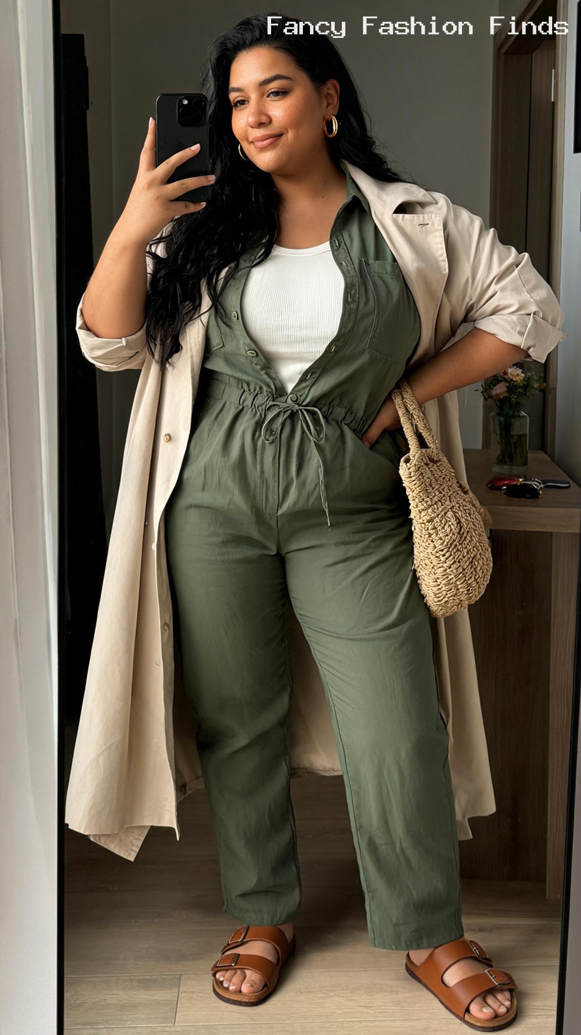 Utility Jumpsuit and Slides - 20 Casual Plus Size Outfit Ideas for Your Next Stylish Brunch