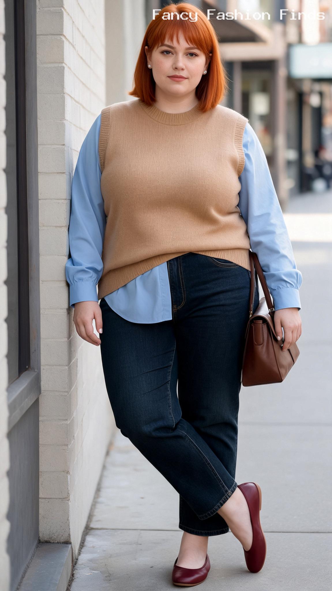 Poplin Blouse and Jeans - 20 Casual Plus Size Outfit Ideas for Your Next Stylish Brunch