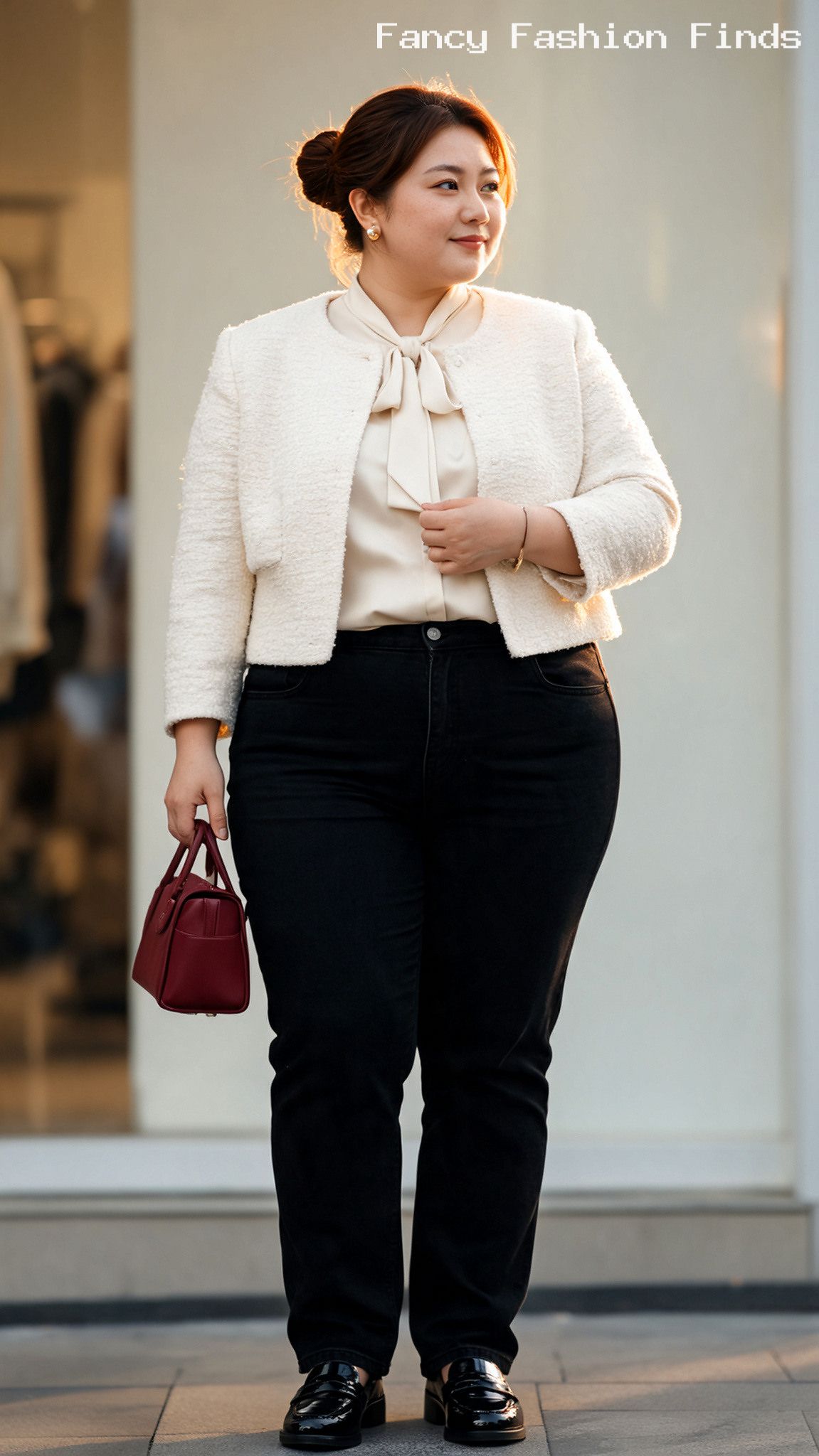 Bow Blouse and Loafers - 20 Casual Plus Size Outfit Ideas for Your Next Stylish Brunch