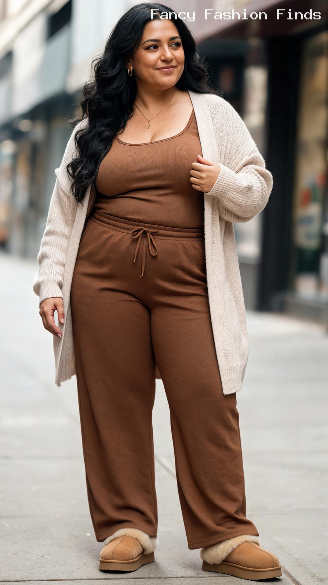 Ribbed Set and Cardigan - 20 Comfy Plus Size Outfit Ideas for Stylish Days at Home
