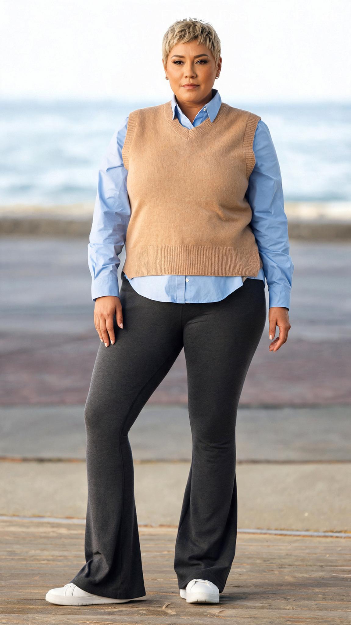 Poplin Shirt and Flares - 20 Comfy Plus Size Outfit Ideas for Stylish Days at Home