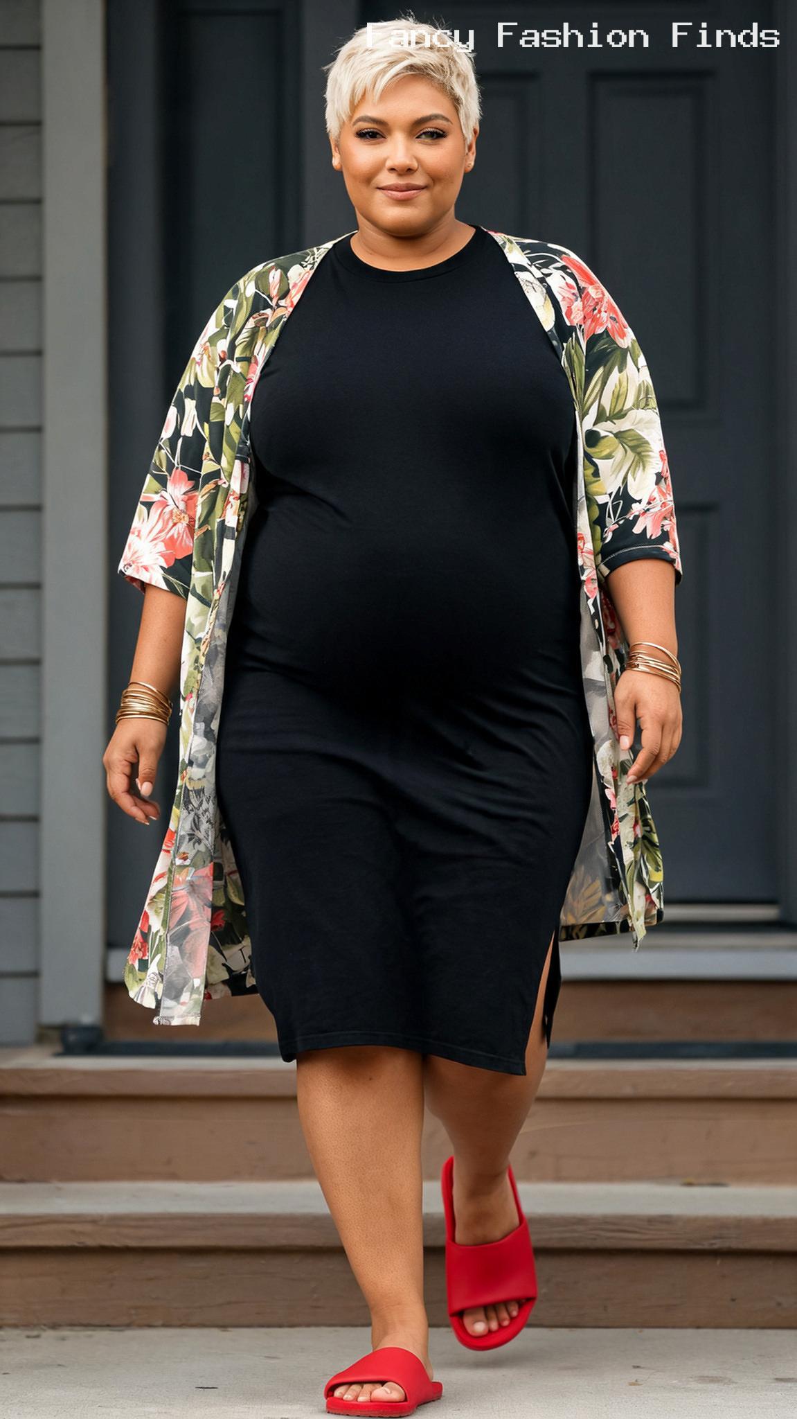 T-Shirt Dress and Kimono - 20 Comfy Plus Size Outfit Ideas for Stylish Days at Home