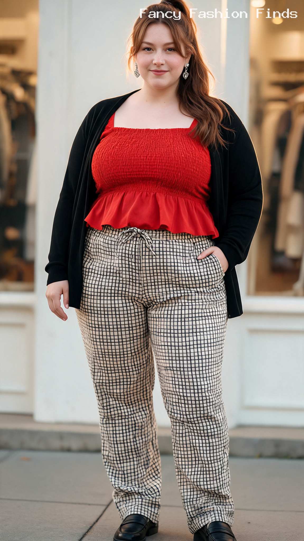 Peplum Blouse and Check Trousers - 20 Comfy Plus Size Outfit Ideas for Stylish Days at Home