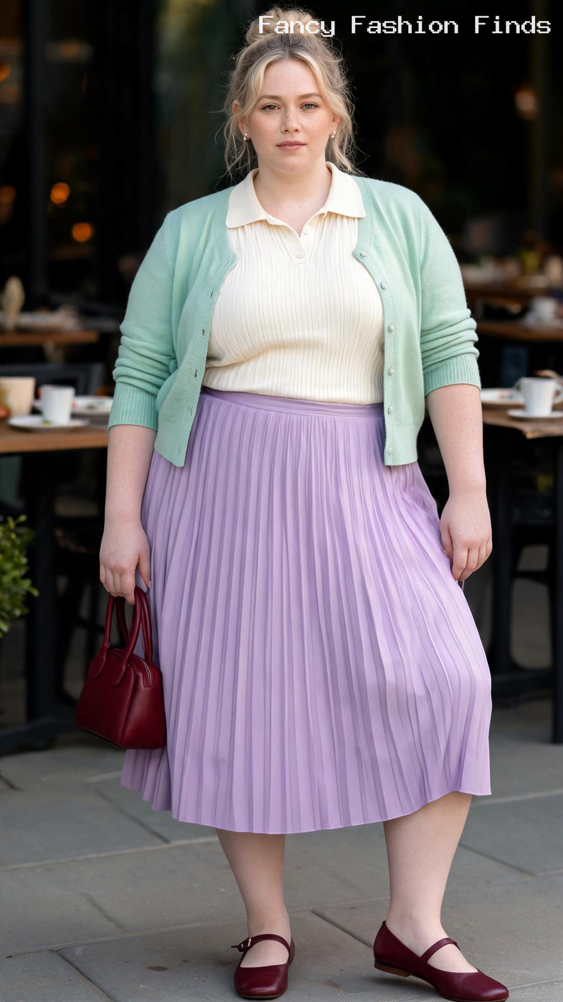 Pleated Midi and Polo - 20 Cute and Comfy Shopping Outfit Ideas for Plus Size Women