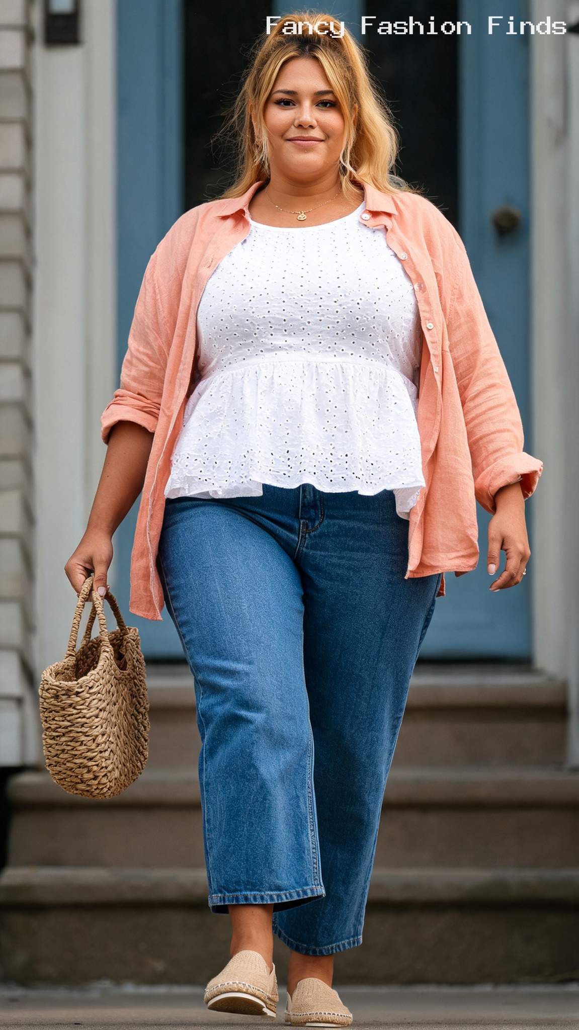 Eyelet Peplum and Cropped Jeans - 20 Cute and Comfy Shopping Outfit Ideas for Plus Size Women