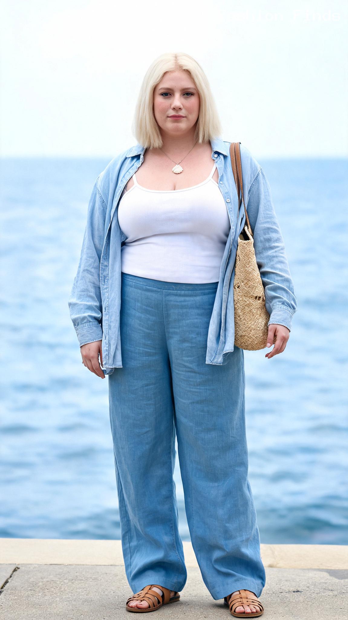 Linen Trousers and Chambray - 20 Cute and Comfy Shopping Outfit Ideas for Plus Size Women