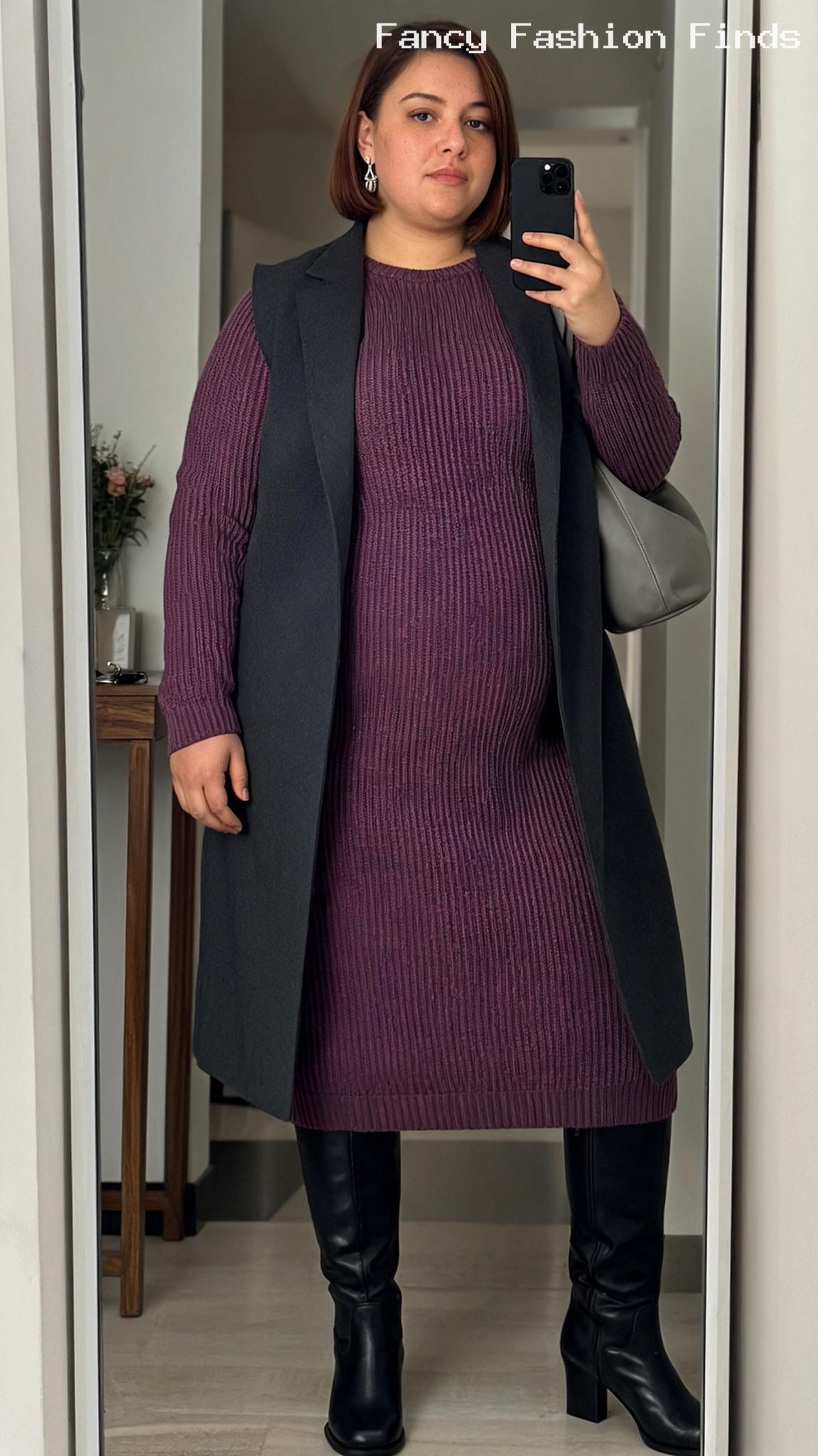 Sweater Dress and Longline Vest - 20 Cute Casual Outfit Ideas for Plus Size Women This Season