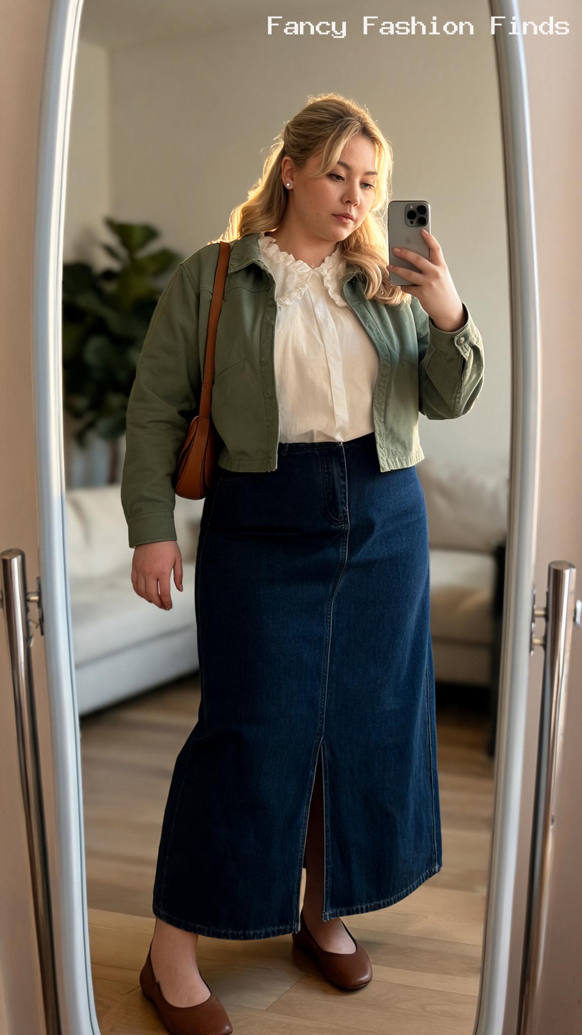 Denim Maxi and Blouse - 20 Cute Casual Outfit Ideas for Plus Size Women This Season