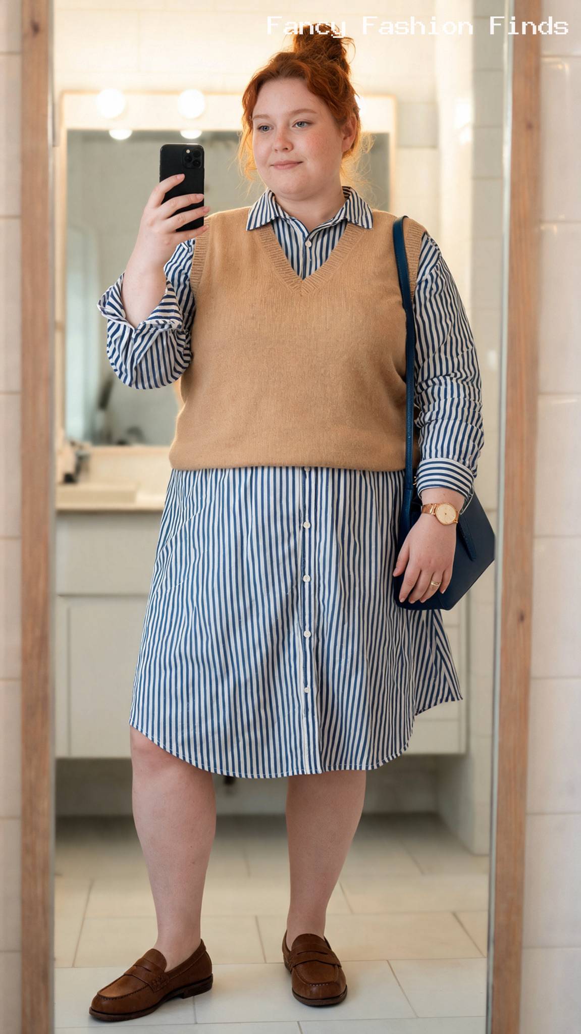 Shirt Dress and Knit Vest - 20 Cute Casual Outfit Ideas for Plus Size Women This Season
