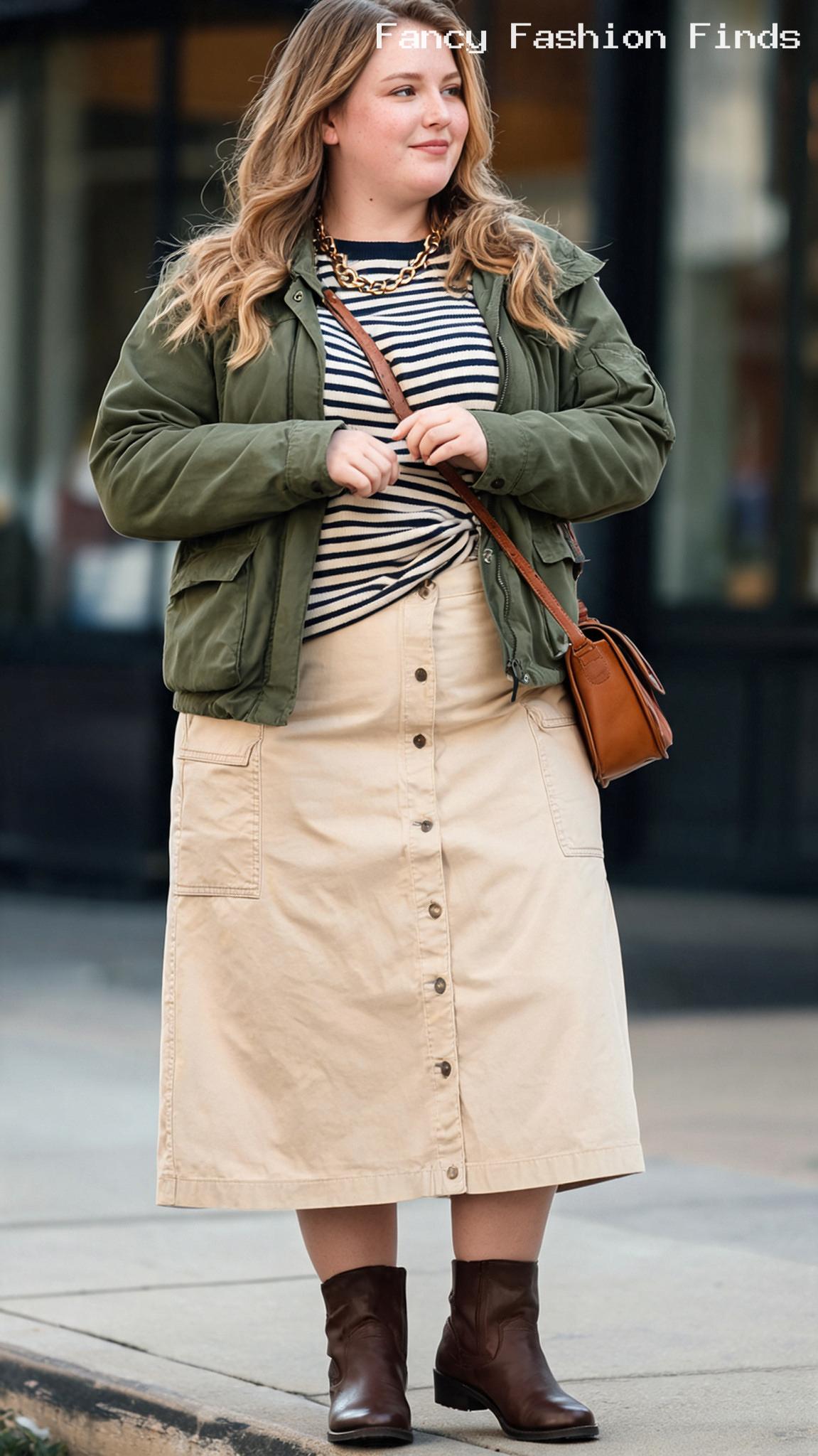 Utility Skirt and Stripes - 20 Cute Casual Outfit Ideas for Plus Size Women This Season