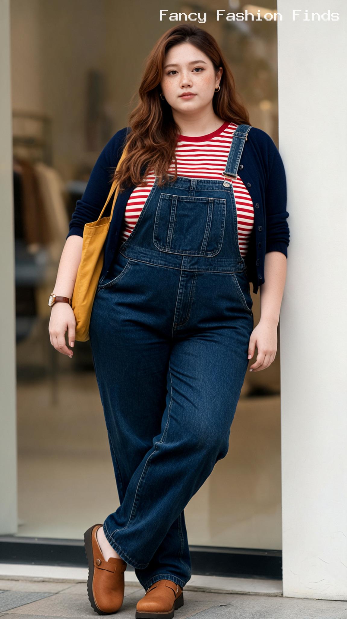 Overalls and Striped Tee - 20 Cute Plus Size Road Trip Outfits for Every Kind of Stop