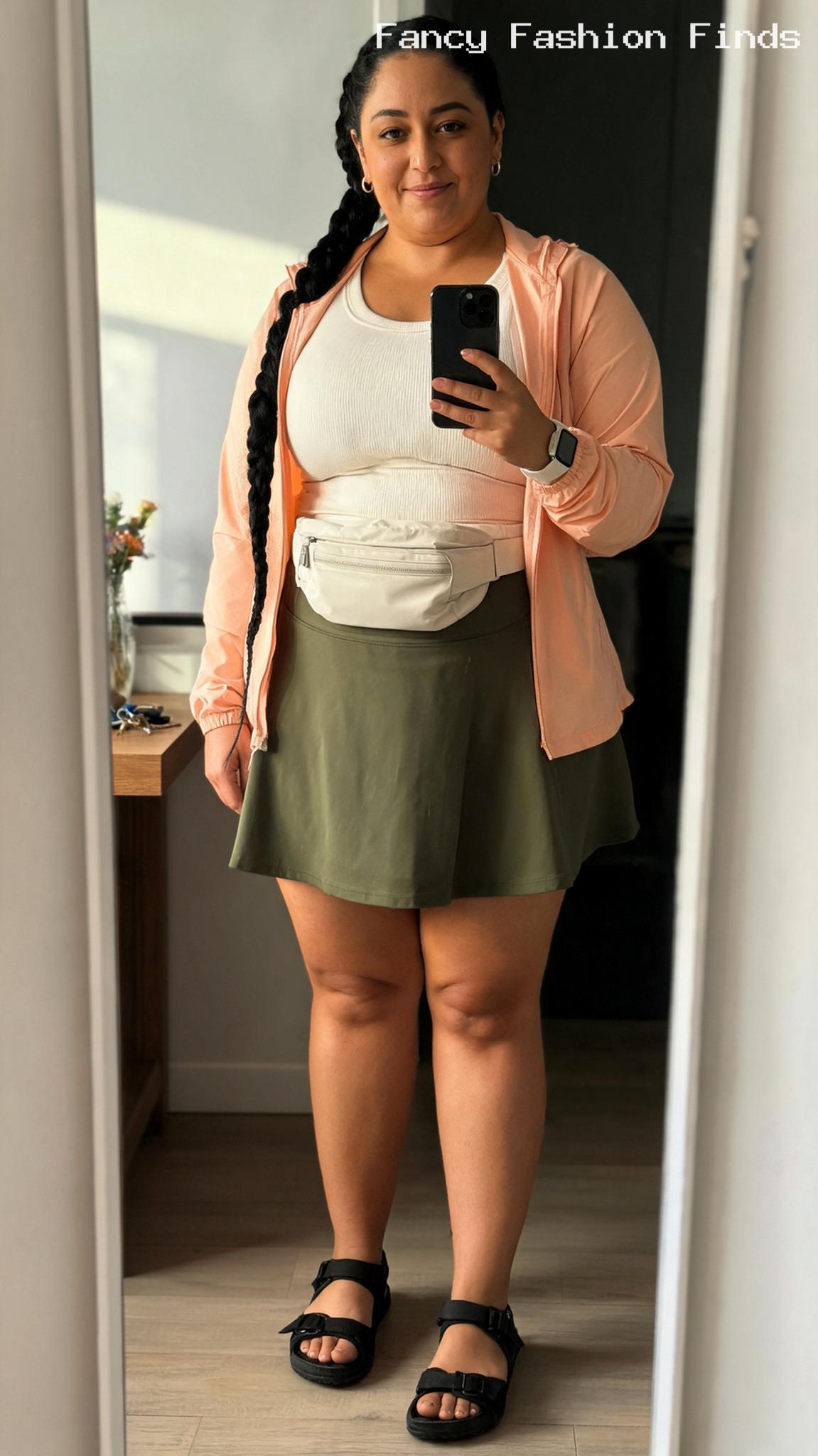 Skort and Windbreaker - 20 Cute Plus Size Road Trip Outfits for Every Kind of Stop