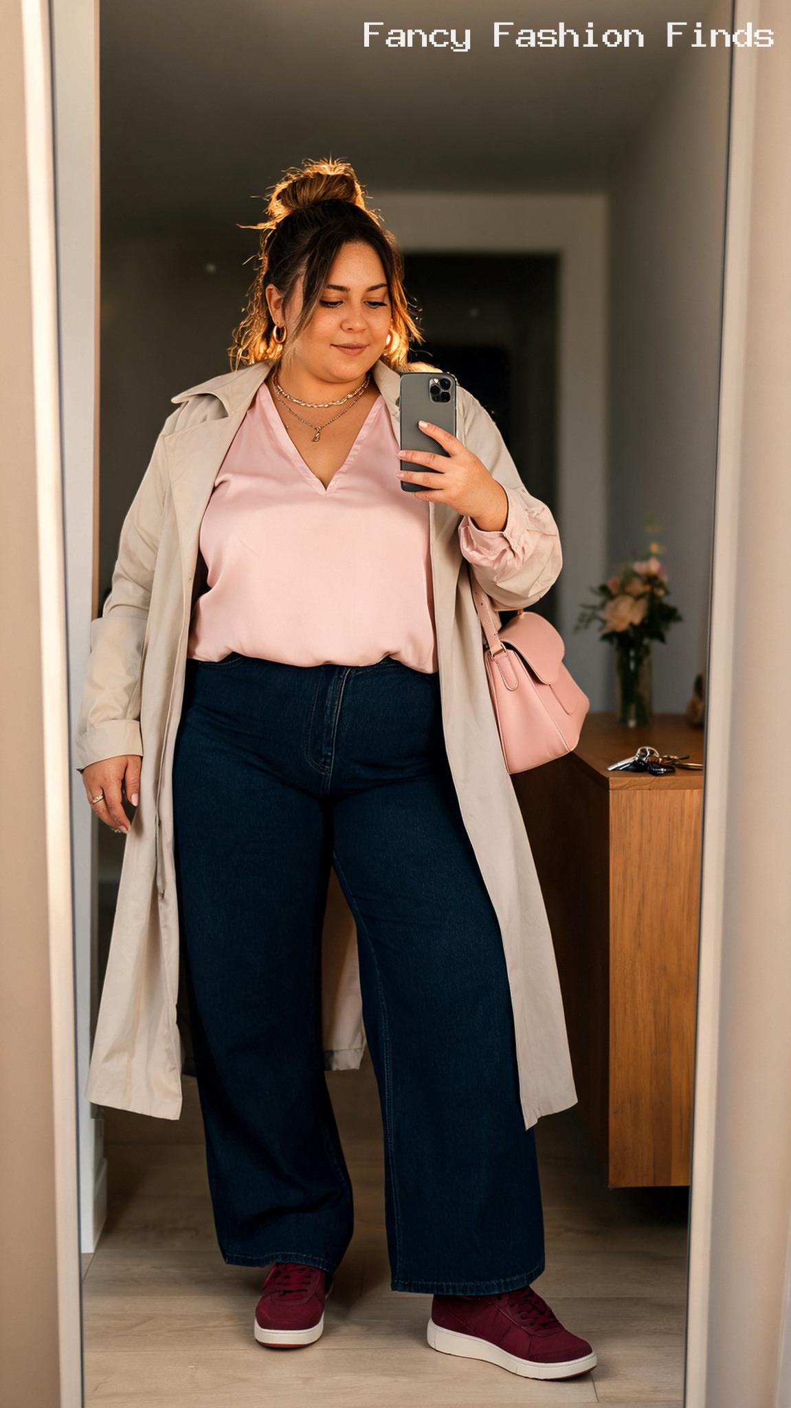 Wide Jeans and Trench - 20 Cute Plus Size Road Trip Outfits for Every Kind of Stop