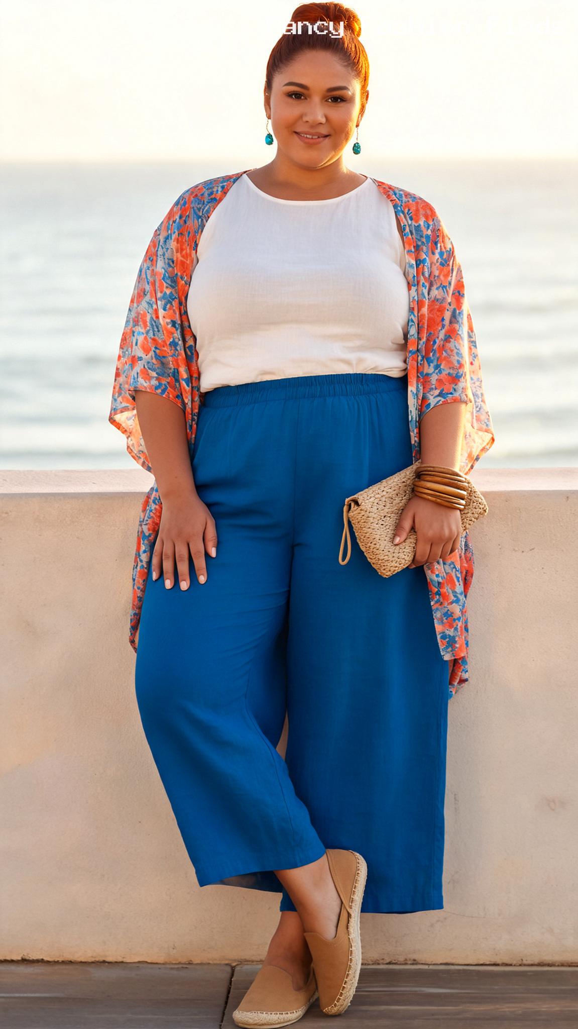 Palazzo Pants and Kimono - 20 Cute Plus Size Road Trip Outfits for Every Kind of Stop