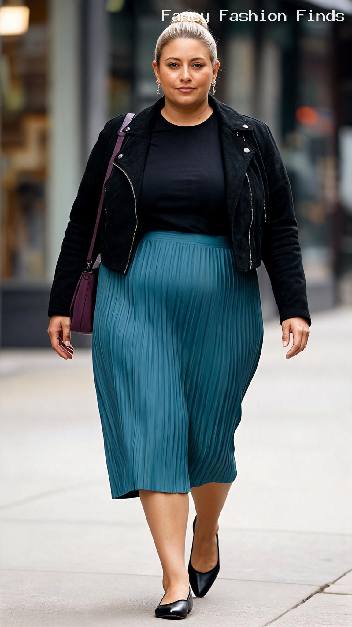 Pleated Skirt and Moto - 20 Effortless Plus Size Outfits for Running Everyday Errands