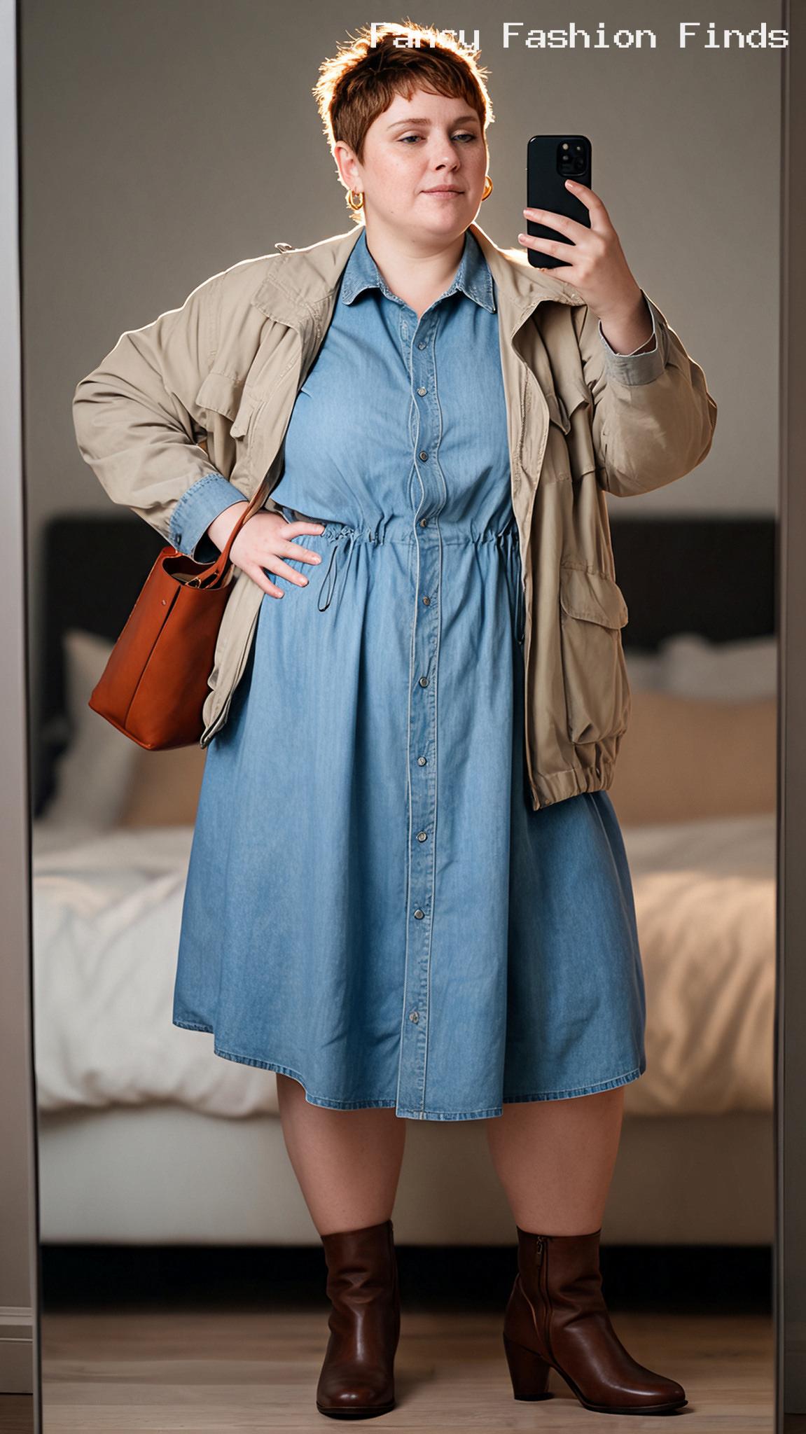 Denim Shirtdress and Boots - 20 Effortless Plus Size Outfits for Running Everyday Errands
