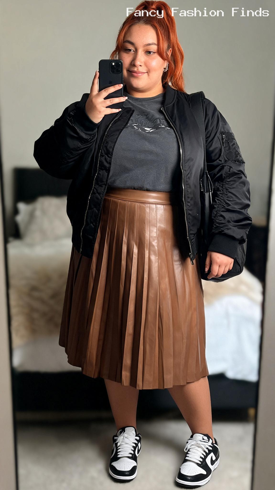 Graphic Tee and Leather Skirt - 20 Seriously Cute Coffee Date Outfits for Plus Size Women