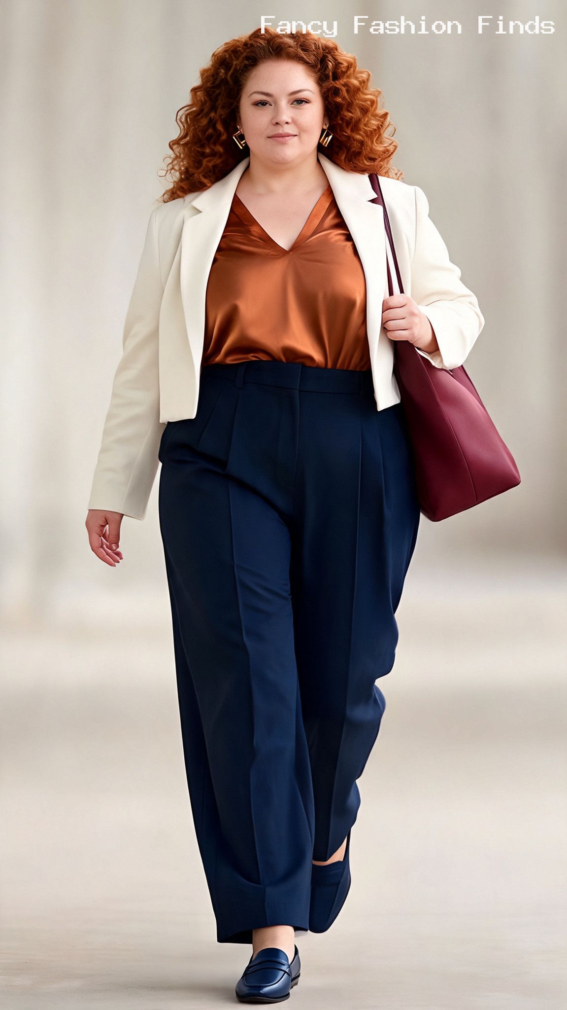 Satin Blouse and Pleated Trousers - 20 Seriously Cute Coffee Date Outfits for Plus Size Women