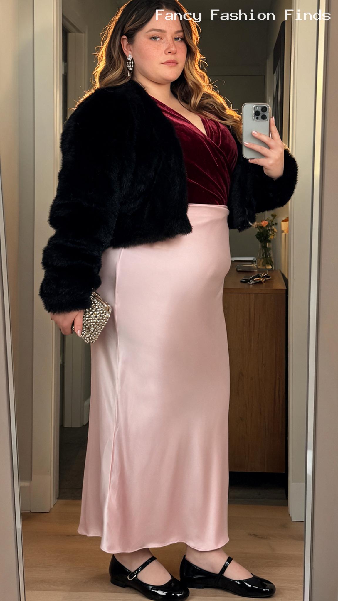 Velvet Top and Satin Skirt - 20 Seriously Cute Coffee Date Outfits for Plus Size Women