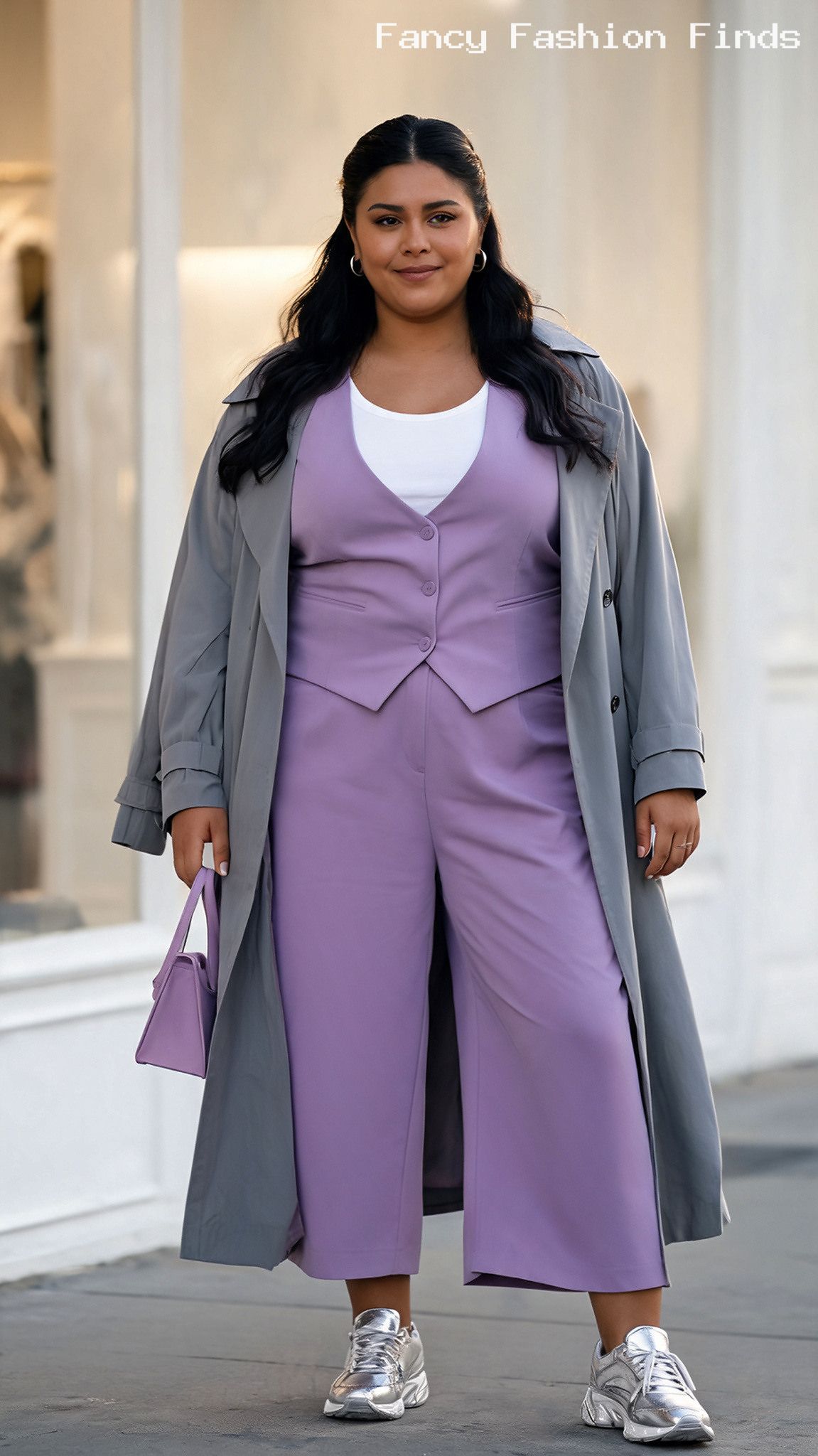 Lilac Vest and Culottes - 20 Seriously Cute Coffee Date Outfits for Plus Size Women