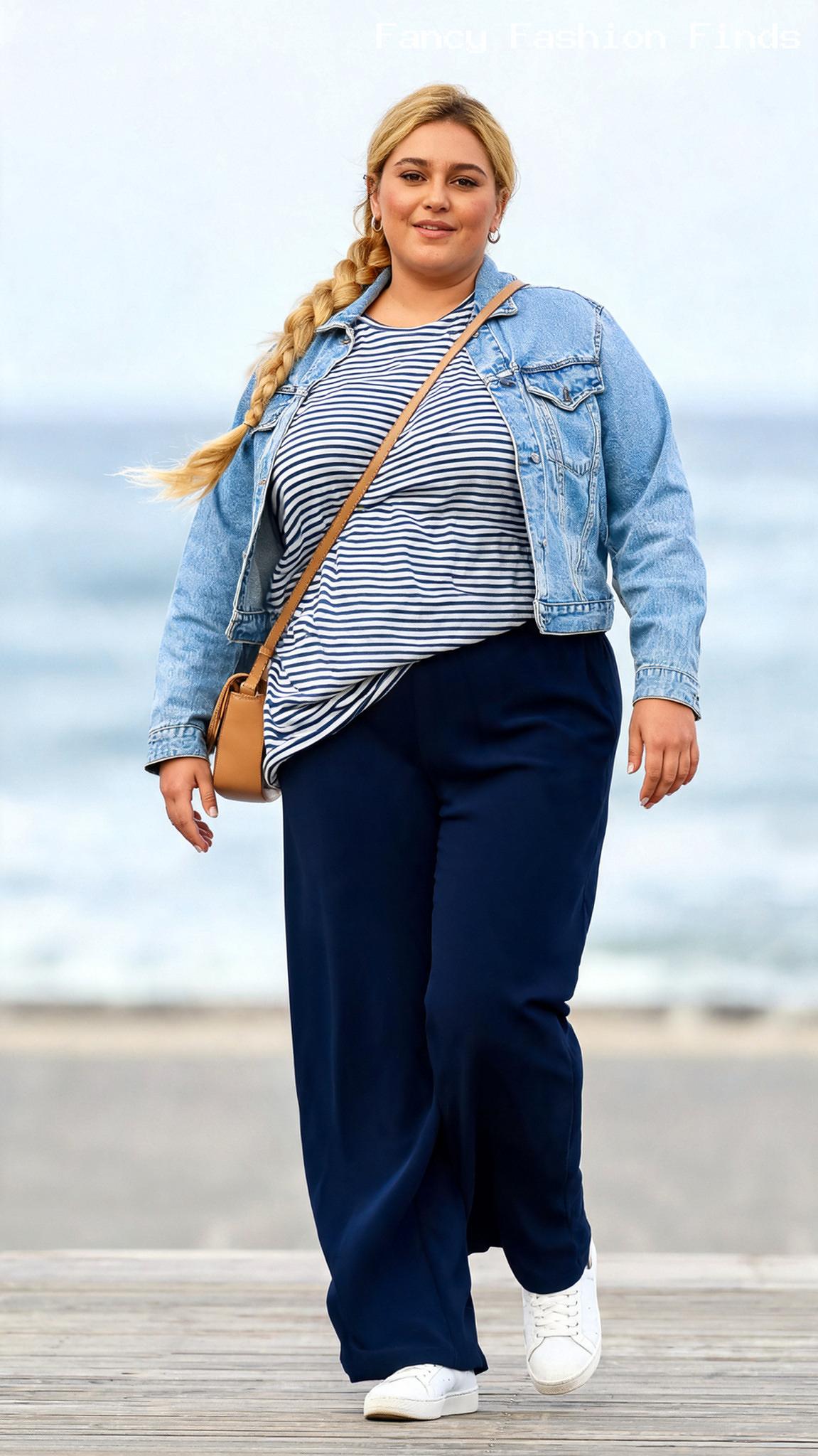 Striped Tee and Trousers - 20 Simple Plus Size Outfit Ideas for Stylish Busy Women