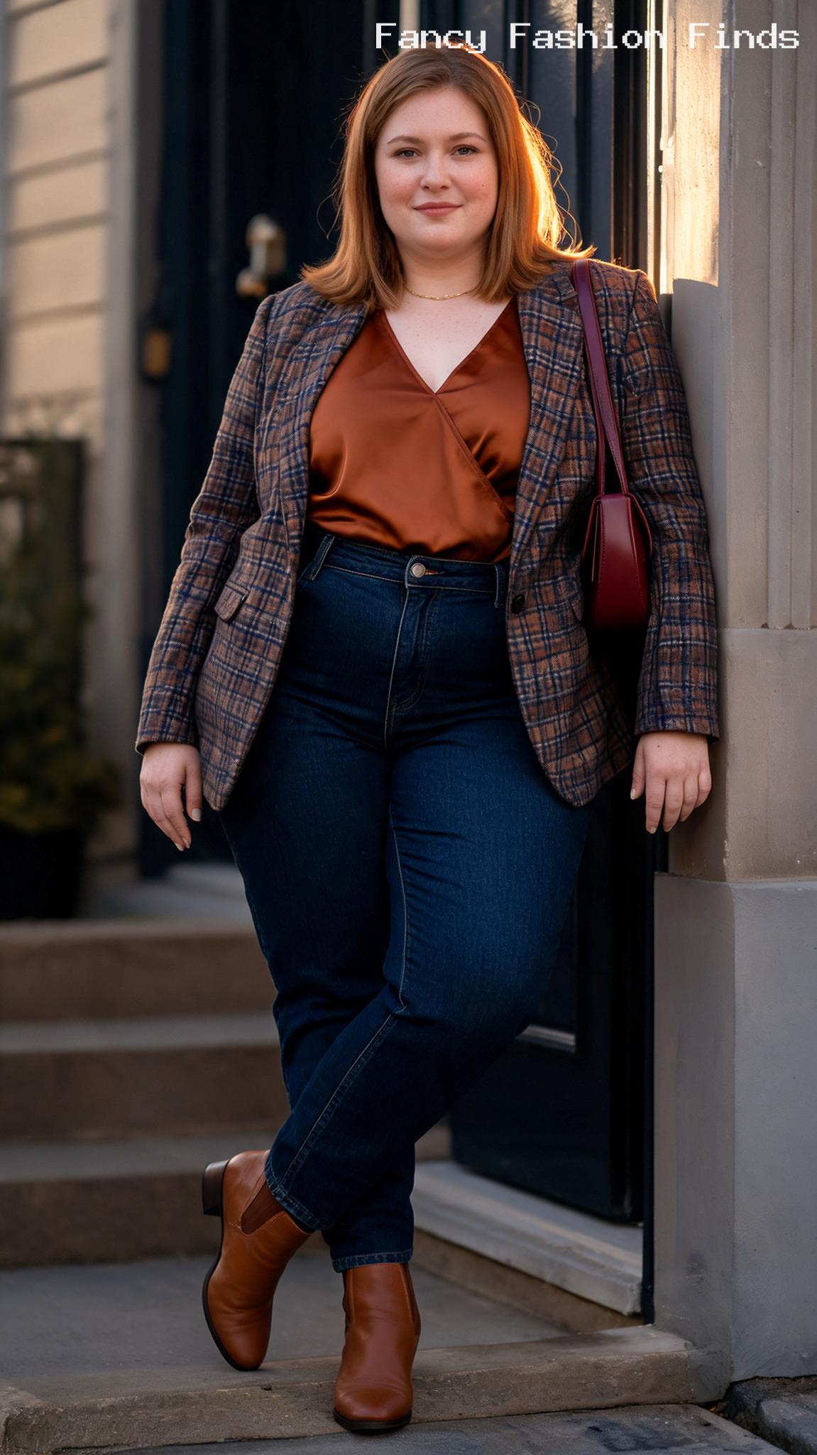 Satin Blouse and Jeans - 20 Simple Plus Size Outfit Ideas for Stylish Busy Women