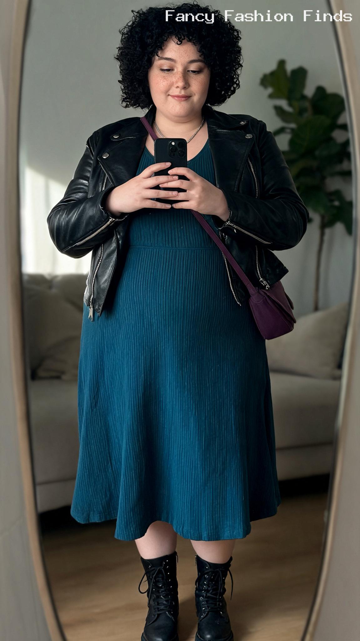 Teal Dress and Moto - 20 Simple Plus Size Outfit Ideas for Stylish Busy Women