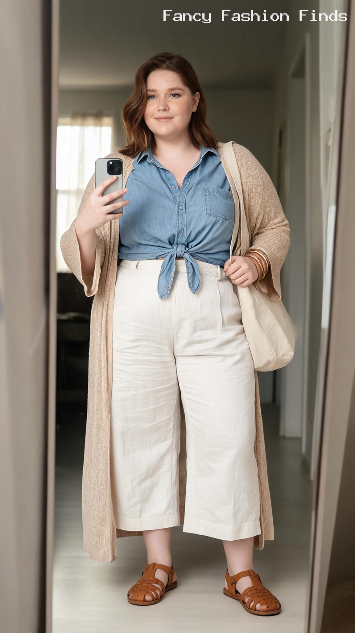 Chambray Shirt and Culottes - 20 Simple Plus Size Outfit Ideas for Stylish Busy Women