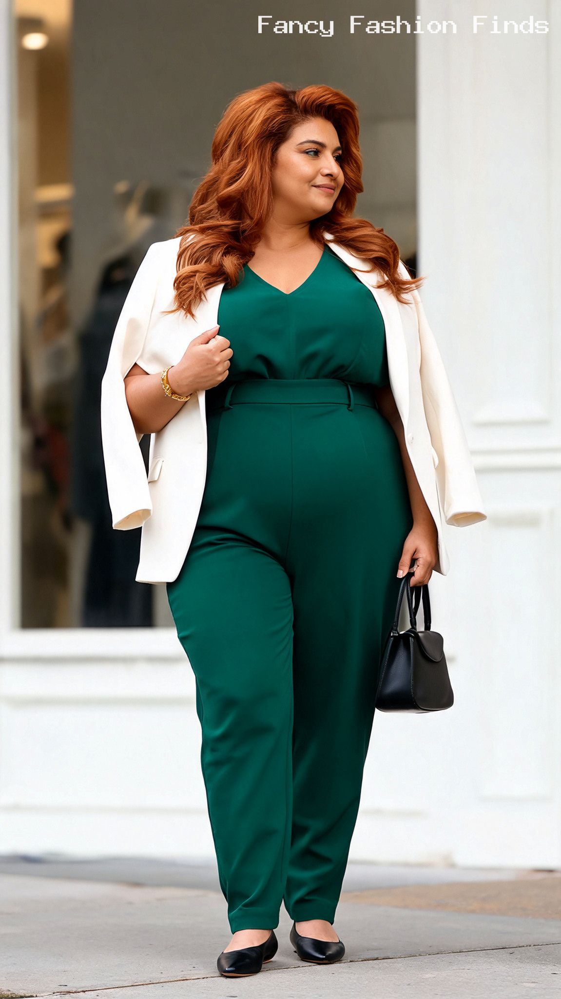 Emerald Jumpsuit and Blazer - 20 Simple Plus Size Outfit Ideas for Stylish Busy Women