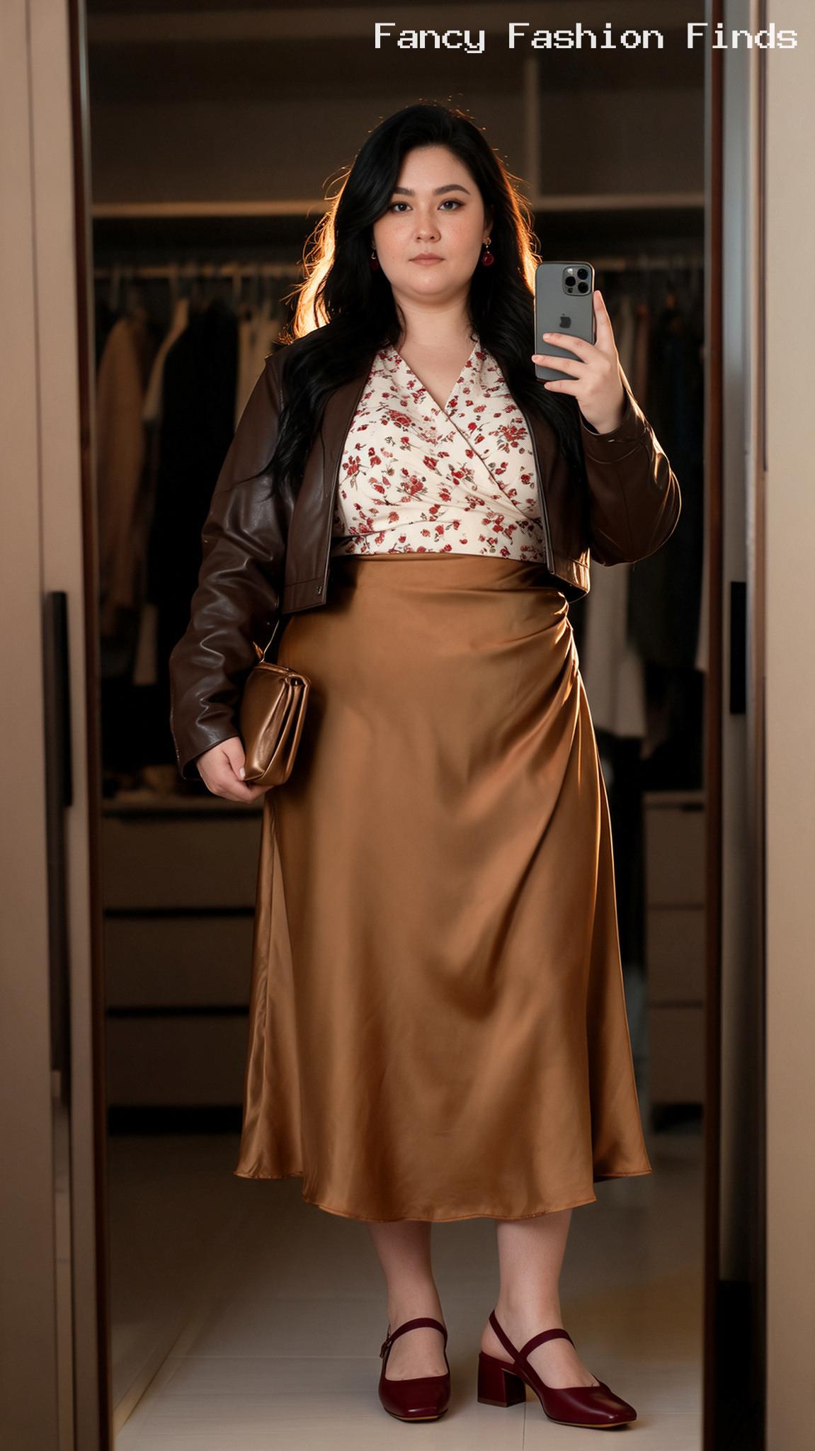 Floral Blouse and Satin Skirt - 20 Simple Plus Size Outfit Ideas for Stylish Busy Women