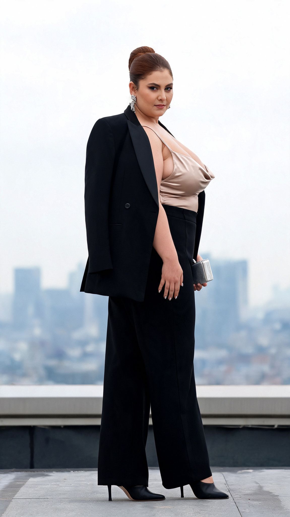 Satin Cami Tuxedo Set - 20 Simple Plus Size Outfit Ideas for Stylish Busy Women