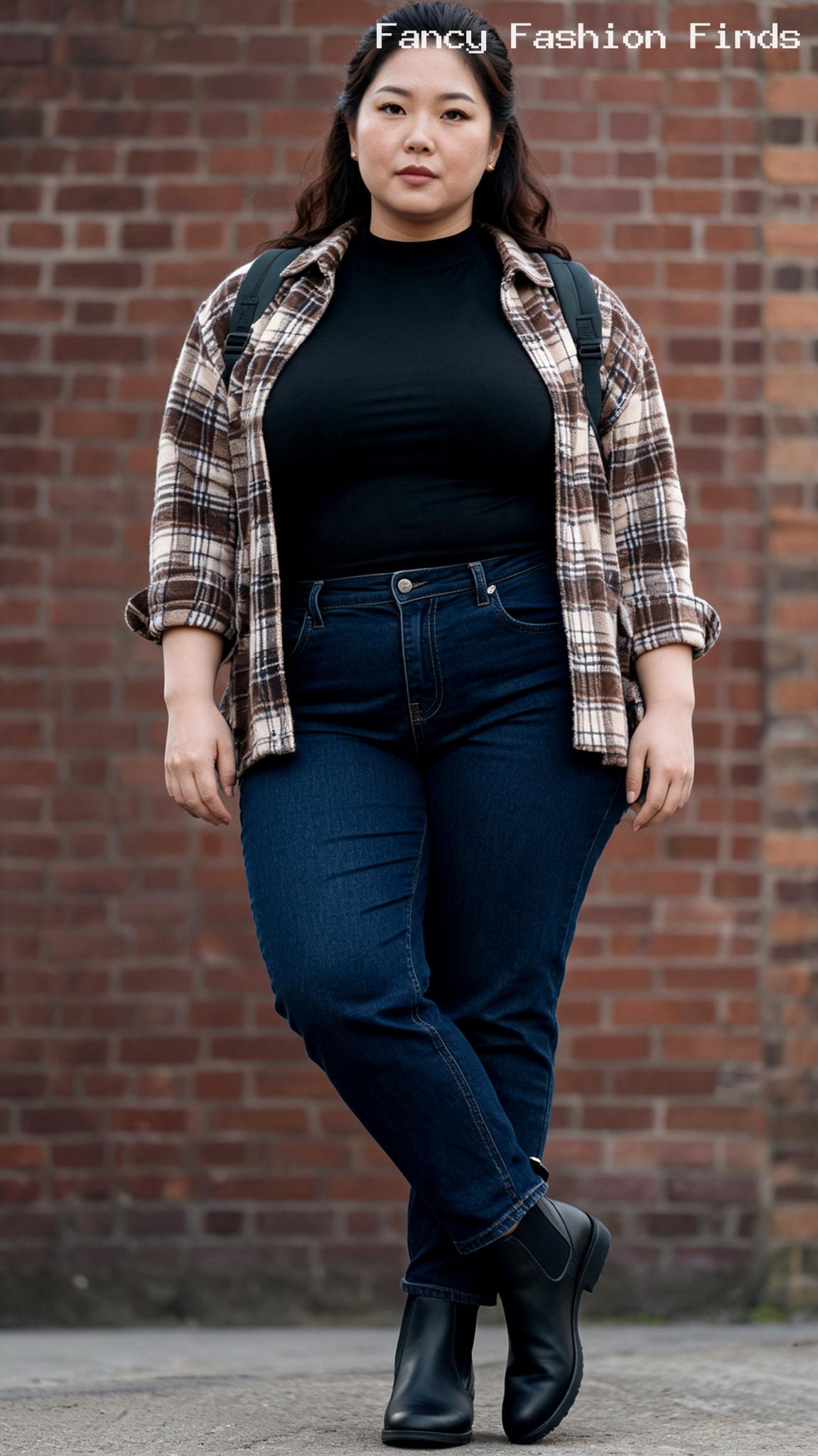 Jeans and Plaid Shacket - 20 Stylish Plus Size Airport Outfits for Effortless Travel