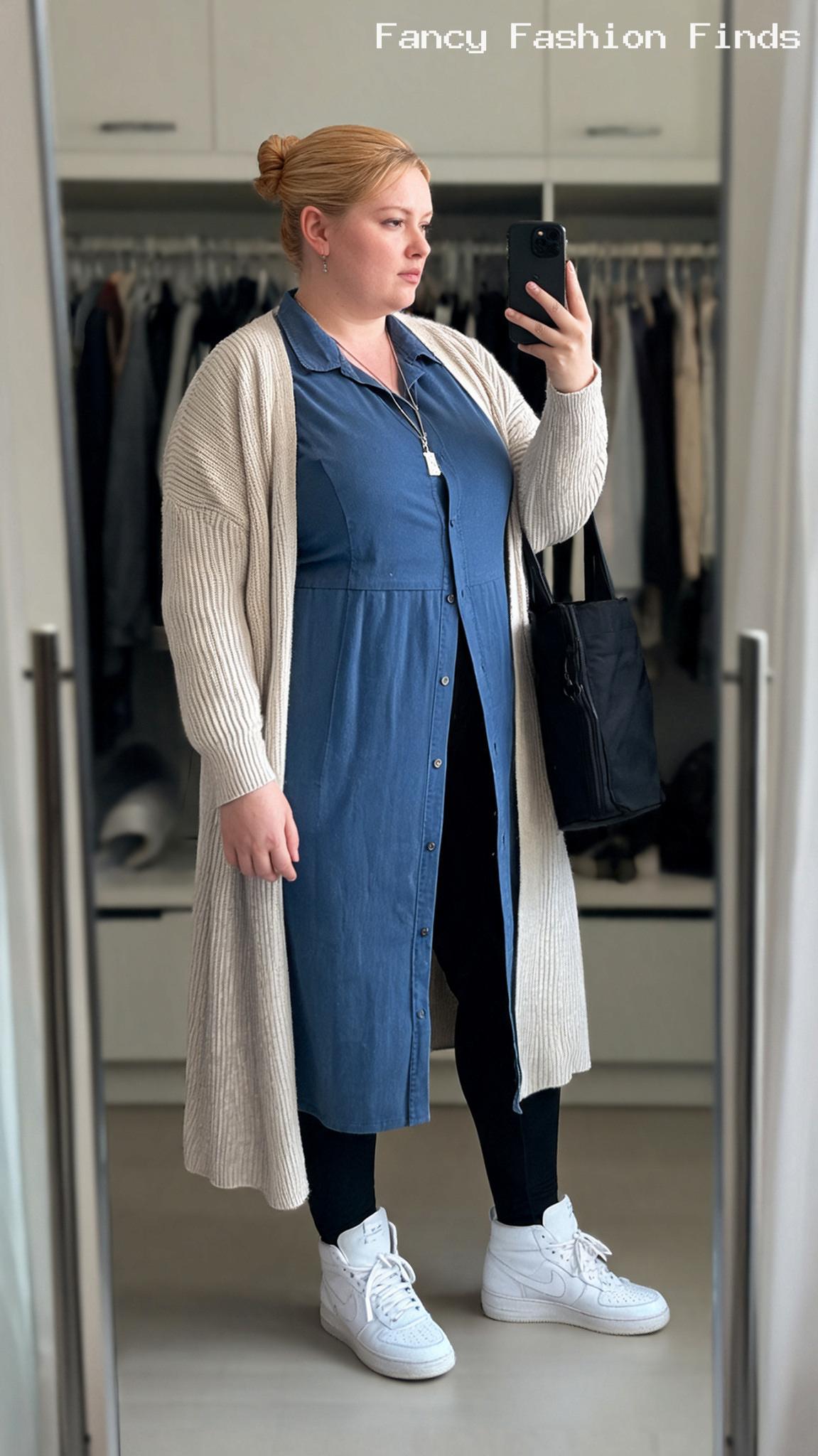 Denim Shirt Dress Layers - 20 Stylish Plus Size Airport Outfits for Effortless Travel