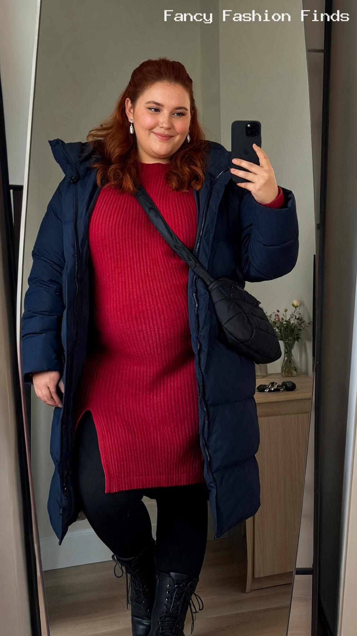 Sweater Dress and Puffer - 20 Stylish Plus Size Airport Outfits for Effortless Travel