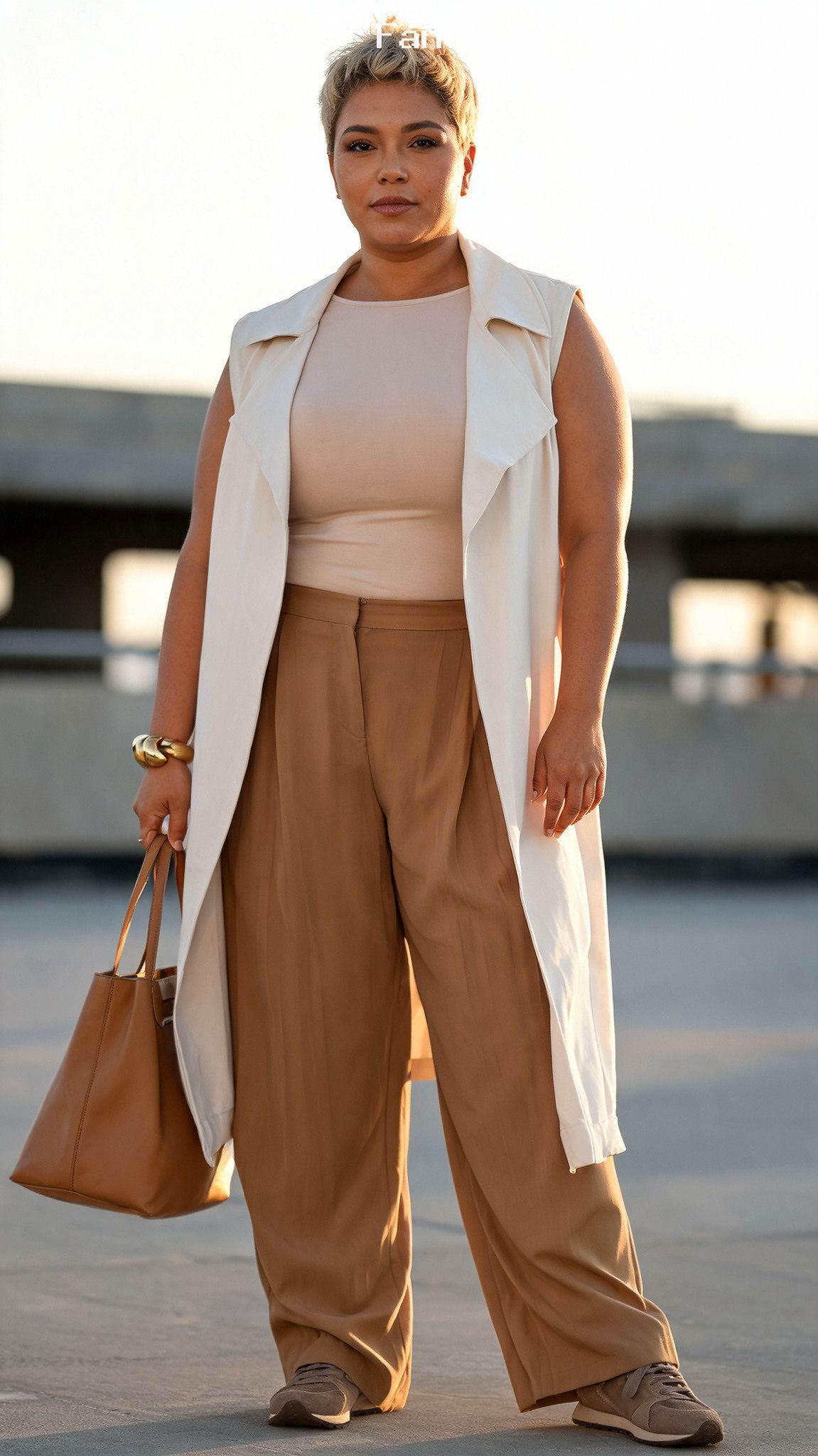 Tonal Tailored Neutrals - 20 Stylish Plus Size Airport Outfits for Effortless Travel
