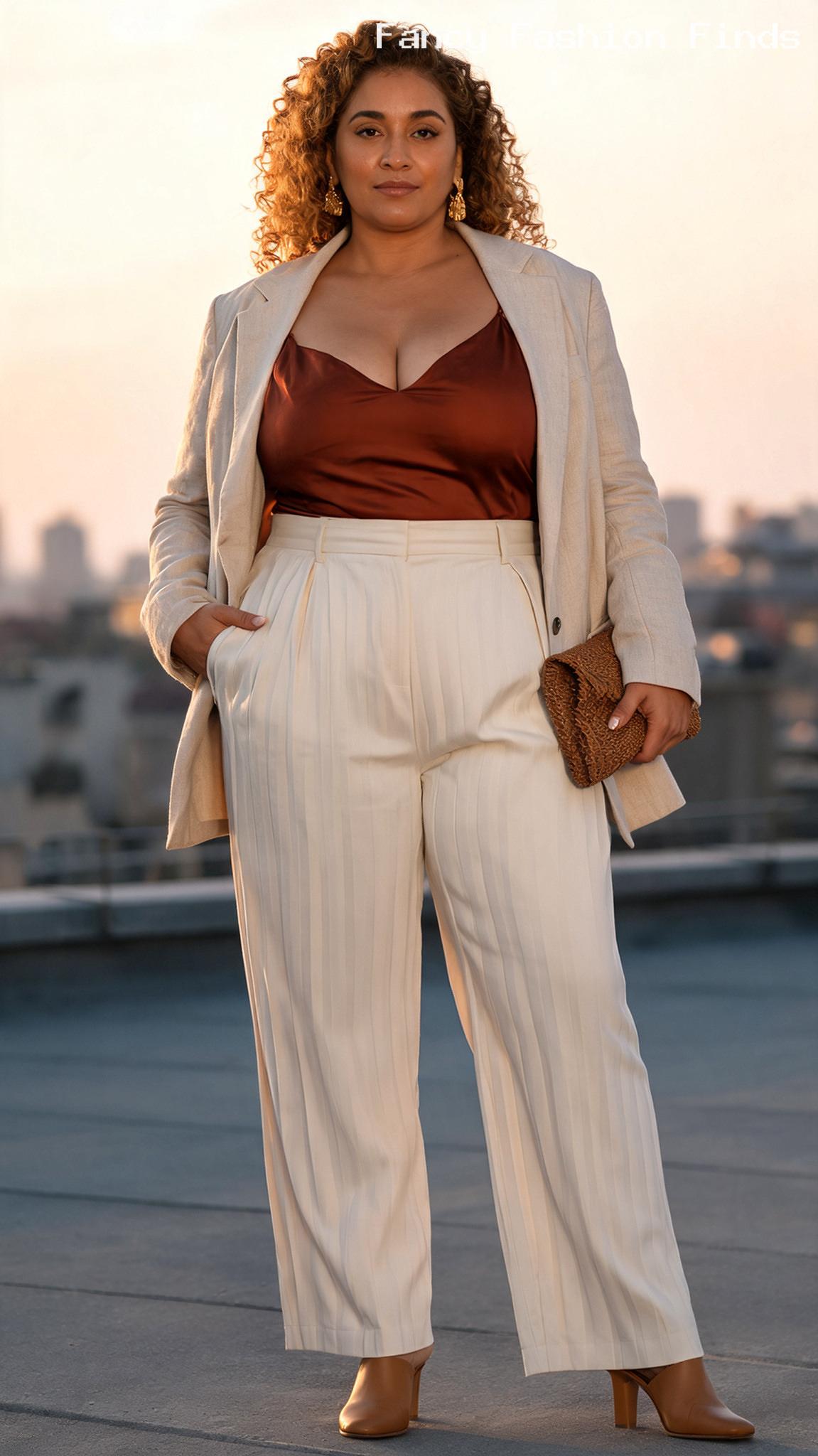 Satin Cami and Trousers - 20 Trendy Weekend Outfit Ideas for Plus Size Women Right Now