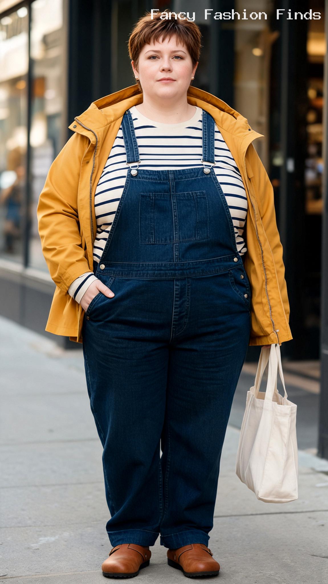 Overalls and Breton Stripes - 20 Trendy Weekend Outfit Ideas for Plus Size Women Right Now